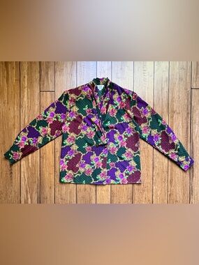 S.L.B by Sunny Leigh Multicolored Floral and Patchwork Style-Print Blazer Size M